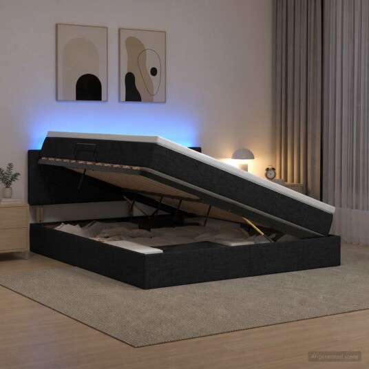 vidaXL LED lagringseng med madrass Svart 180 x 200 cm Stoff