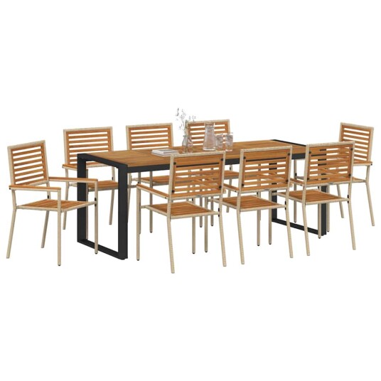 9 Delers Hage Møbelgruppe Beige Poly Rattan Akasie 9 Delers Hage Møbelgruppe Beige Poly Rattan Akasie