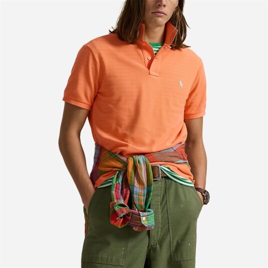 Custom Slim Fit Mesh Polo Shirt - Classic Peach