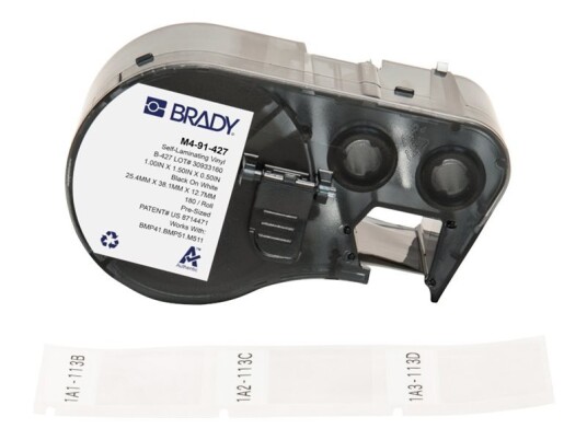 Brady B-427 - Vinyl - Matt - Permanent Akryl-Adhesiv - hvit 25.4 X 38.1 Mm 180 Etikett(Er) (1 Rull(Er) X 180) Selvlaminerende Etiketter - For Brady Bmp53