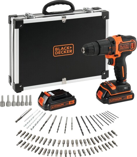 BLACK+DECKER Bormaskin BDCHD18BAFC Kombi /Slagdrill Med Koffert, 2 × 1.5 ah Batterier Og Tilbehør
