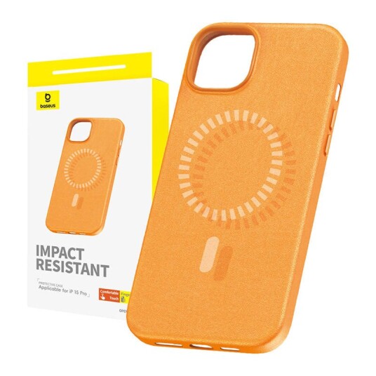 Baseus Iphone 15 Pro Deksel Fauxther Series Magsafe Oransje
