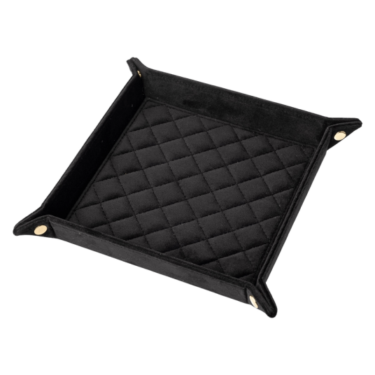 DARK Velvet Quilted Jewellery Tray Medium Black