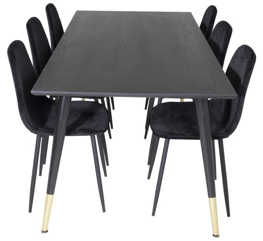 Venture Design Dipp & Polar spisegruppe Svart/svart 6 st stoler & bord 180 x 90 cm