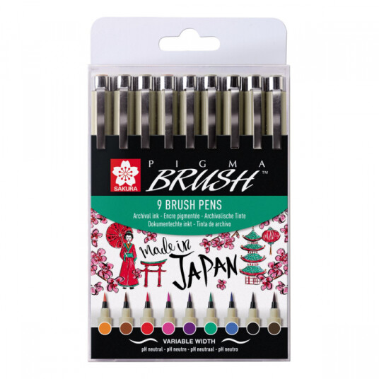 Sakura Pigma Micron Brush Color 9-pakke Sakura Pigma Micron Brush Color 9-pakke