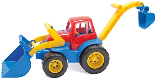 Dantoy Leke Traktor Med Frontlaster Og Bakgraver Plastikkhjul 31 cm Fra 2 År