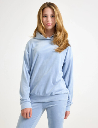 Lindex Sweatshirt Hood Velour Blue 170