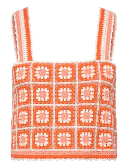 Maje Square Neck Sleeveless Crochet Tank Top   Orange   38
