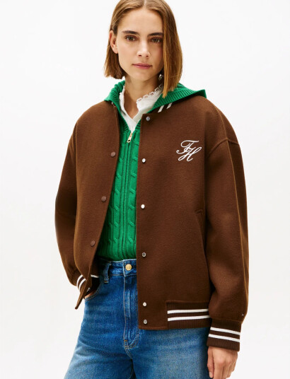 Tommy Hilfiger Df Wool Varsity Bomber - Brown - 38