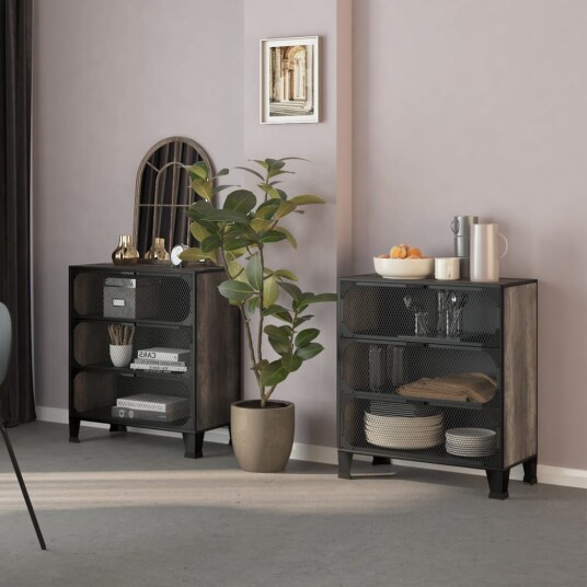 vidaXL Oppbevaringsskap 2 stk grå 72x36x82 cm metall og MDF vidaXL Oppbevaringsskap 2 stk grå 72x36x82 cm metall og MDF