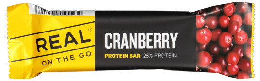 Real Turmat OTG Protein bar Tranebær 40g Black and Yellow Real Turmat OTG Protein bar Tranebær 40g Black and Yellow