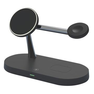 5 i 1 magnetisk trådløs lader for iPhone Apple Watch AirPods hurtigladestasjon Svart