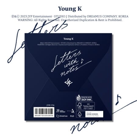 Young K (Day6) Letters With Notes (Digipack Ver.) Photobook, Photocards, Postcard, Folding Poster, Lyric Sticker & Clear Bookmark CD Young K (Day6) Letters With Notes (Digipack Ver.) Photobook, Photocards, Postcard, Folding Poster, Lyric Sticker & Clear Bookmark CD