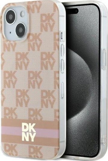 DKNY MagSafe Etui for iPhone 15/14/13 med Rutemønster og Striper - Rosa