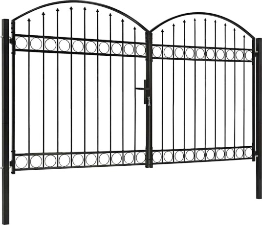 Hageport med dobbel dør og buet topp stål 300x200 cm Svart