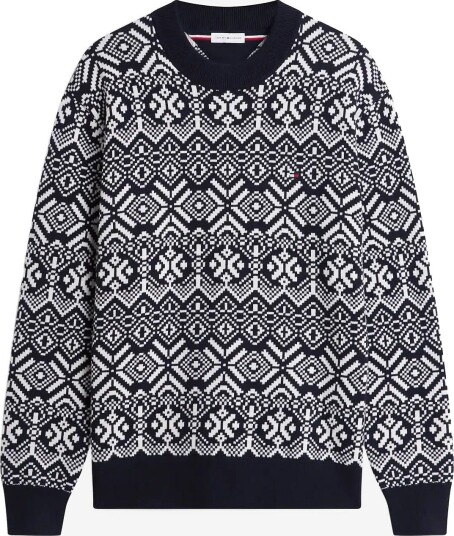 Tommy Hilfiger Aop Fairisle Cotton Crew Neck   NAVY BLUE IVORY PETAL   XXL