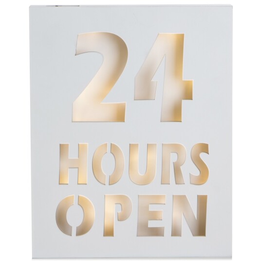Bilde m/LED lys "24 hours open" H:30cm