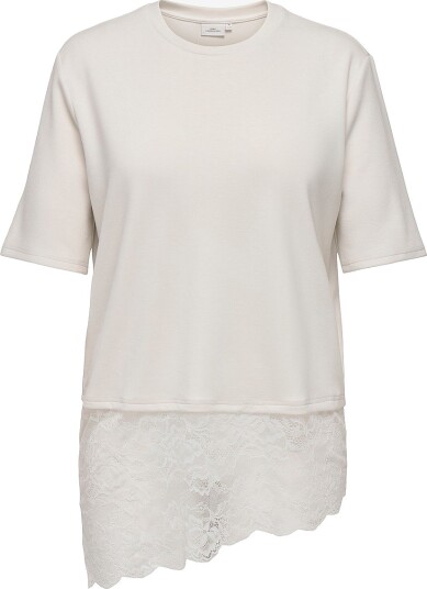 Only Carmakoma Topp Carlise S/S O Neck Assym Lace Top J Hvit