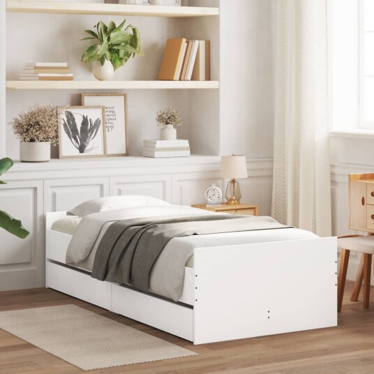 vidaXL Sengeramme med skuffer hvit 75x190 cm 8721012246027