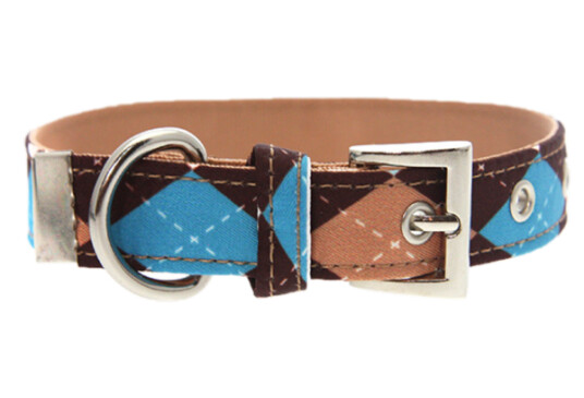 Hundehalsbånd Argyle L 25mmx35-45cm Brun/Blå