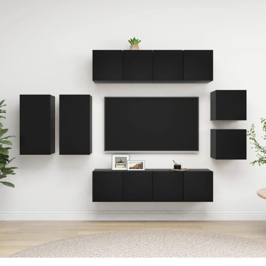 vidaXL TV-benksett 8 deler svart sponplate