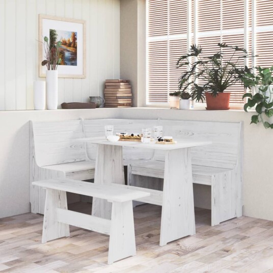 vidaXL Spisebord med benk hvit heltre furu vidaXL Spisebord med benk hvit heltre furu