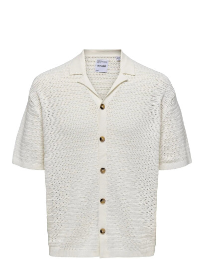 ONLY & SONS Onsthiago Ovz 7 Ss Resort Crochet Shirt - White - XL