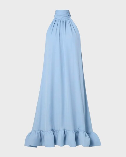 By Malina Kjole Sabrina Halterneck Ruffled Midi Dress Blå By Malina Kjole Sabrina Halterneck Ruffled Midi Dress Blå