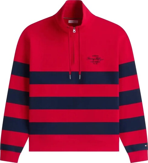 Tommy Hilfiger Nautical Block Stripe 1/4 Zip Red XL