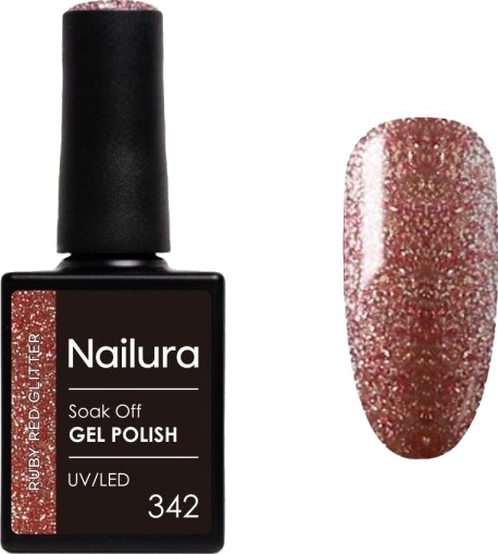 Nailura Gelpolish 342 – Ruby Red Glitter – 10 ml Nailura Gelpolish 342 – Ruby Red Glitter – 10 ml