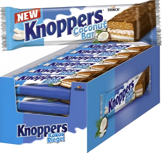 24 stk Knoppers Coconut Bar Sjokolade med Kokos Melkekrem og Karamell Hel Eske 0.96 kg 24 stk Knoppers Coconut Bar Sjokolade med Kokos Melkekrem og Karamell Hel Eske 0.96 kg