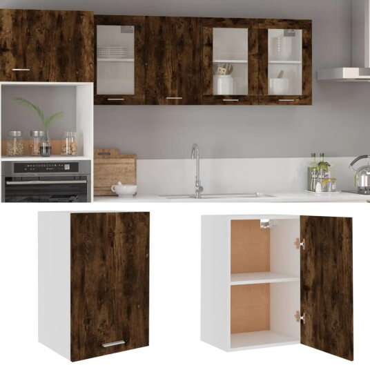 Vegghengt skap røkt eik 39,5x31x60 cm konstruert tre 8720845693794