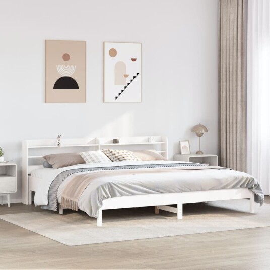 Sengeramme med madrass hvit 200x200 cm heltre furu 3306877