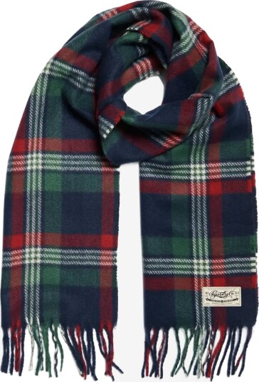 Superdry Heritage Checked Scarf   BURFORD CHECK NAVY   One Size