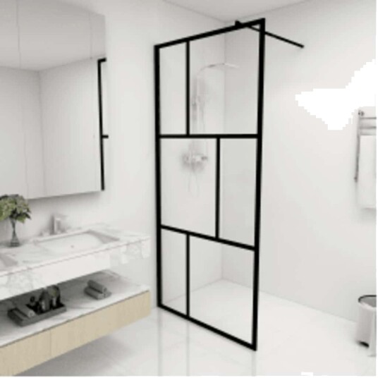 vidaXL Dusjvegg med herdet GLASS SVART 90x195 cm