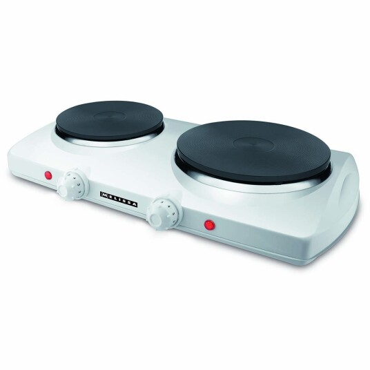 Melissa Dobbel Elektrisk Kokeplate   2300W 185+155mm 5 varmetrinn   Hvit