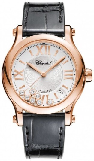 Chopard Dameklokke 274808 5001 Happy Sport Sølvfarget/Lær Ø36 mm