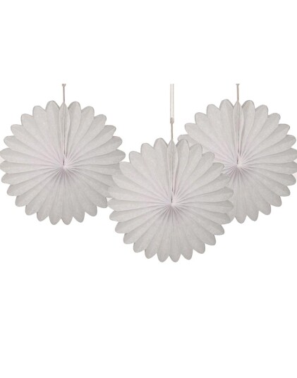 Unique 3 stk Mini Hvite Papirvifter 15 cm 63261