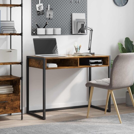 vidaXL Skrivebord med lagring Røyk Eik 100 x 50 x 75 cm Konstruert tre