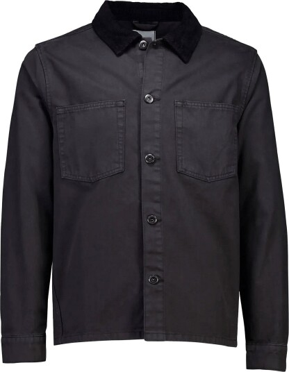 Lindbergh Corduroy Collar Twill Overshirt Grey S