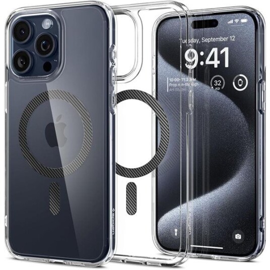 Spigen Ultra Hybrid MagFit Mobildeksel for iPhone 15 Pro - Grå, MagSafe Kompatibel