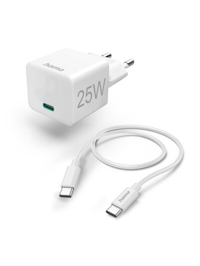 Hama PD 25W Hurtiglader USB-C med 1,5m Kabel Hvit Mobillader