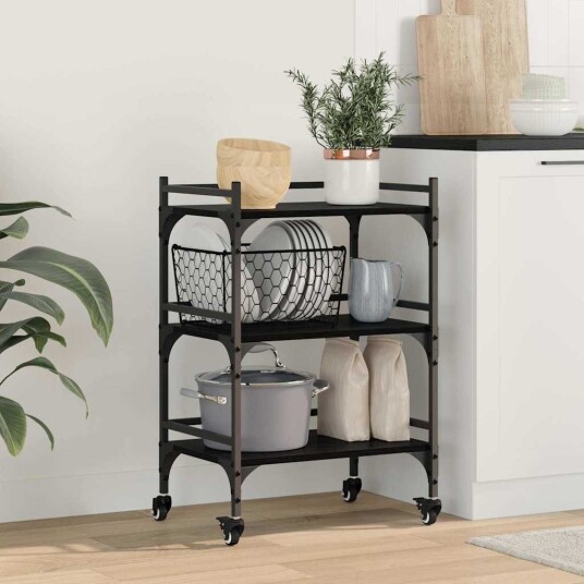vidaXL Kjøkkenvogn Svart Eik 50 x 35 x 75.5 cm Konstruert tre vidaXL Kjøkkenvogn Svart Eik 50 x 35 x 75.5 cm Konstruert tre