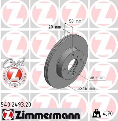 Bremseskive ZIMMERMANN 540.2493.20 Bremseskive ZIMMERMANN 540.2493.20