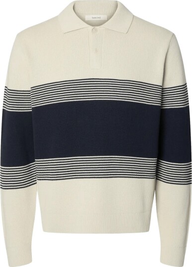 Selected Slmdane Ls Knit Stripe Polo Cream XXL