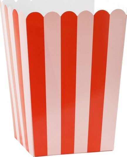 6 stk Rød og Rosa Stripete Popcornbeger