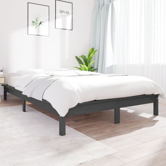 vidaXL Sengeramme grå 120x190 cm heltre furu 4FT Small Double