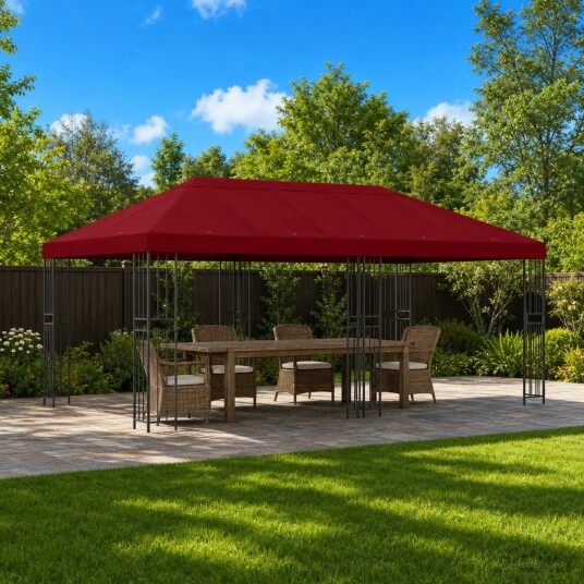 vidaXL Hage Gazebo 6 x 3 m Burgunder Polyester og stål 190 gsm