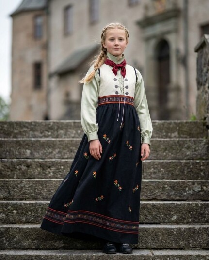 Salto Festdrakt Lea til jente med ullstakk vest og grønn skjorte 17 18 år