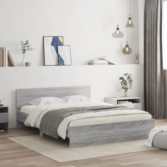 vidaXL Sengeramme med hodegavl grå sonoma 150x200 cm 8721012246980